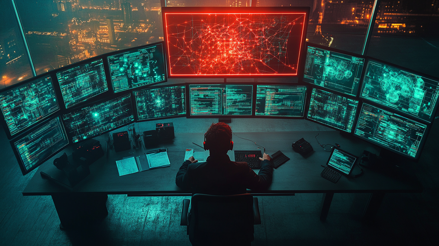Command center monitoring AI agent network for compromised nodes